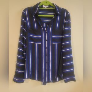 Express The Portofino Shirt Long Sleeve Blue and White Stripe Slimming - Medium